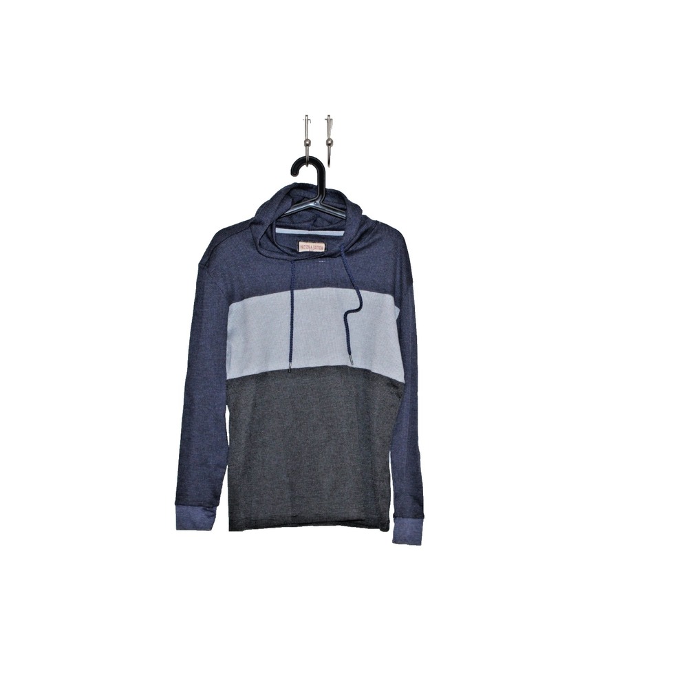Hudson & Barrow Color Block Waffle Knit Hoodie Pullover Navy Gray Men's Medium